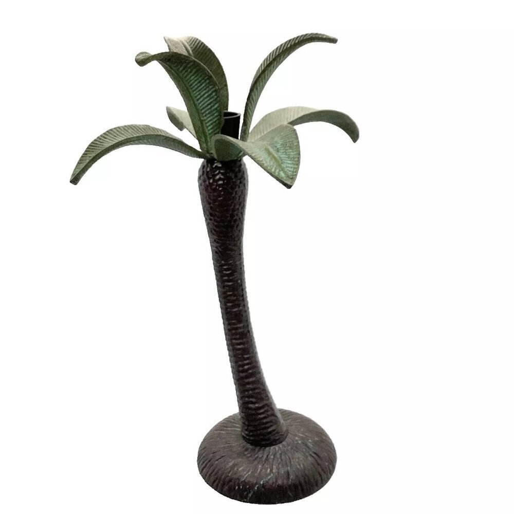 Tommy Bahama Heavy Metal Palm Tree Taper Candleholder 12.5" Tall - Picture 3 of 5